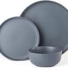 12 Piece Plates and Bowls Set, Speckled Dinnerware Sets for 4, Matte Dish Set, Microwave and Dishwasher Safe, tableware