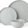 12 Piece Plates and Bowls Set, Speckled Dinnerware Sets for 4, Matte Dish Set, Microwave and Dishwasher Safe, tableware