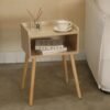 2023 New Mid Century Modern Side Table Bedroom with Storage, Small End Bedside Table with Solid Wood Legs for Living Room