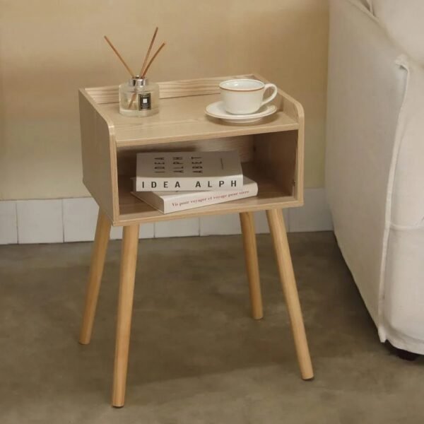 2023 New Mid Century Modern Side Table Bedroom with Storage, Small End Bedside Table with Solid Wood Legs for Living Room