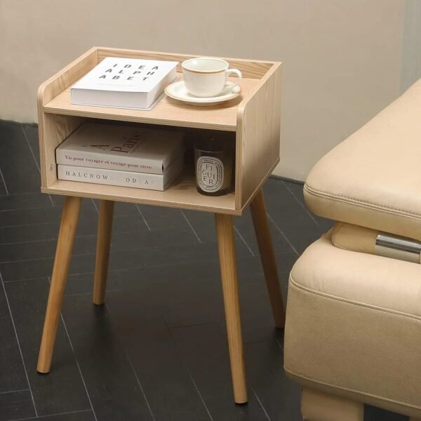 2023 New Mid Century Modern Side Table Bedroom with Storage, Small End Bedside Table with Solid Wood Legs for Living Room