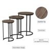 3-Piece Nesting Round Living Room End Tables Modern Style Gray-Brown Woodgrain-Look Metal Base Versatile Set Home Décor.