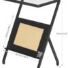 Rattan Side Table, Z Shaped End Table with Magazine Rack, Mid Century Bedside Table with Tempered Glass Top for Sofa Couch, Living Room, Bedroom and Small Spaces, Black BK09SF01
