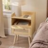 Nightstand,Bedside Table with PE Rattan Decor Drawer,Rattan Night Stand with Solid Wood Legs,Side Table with Drawer Open Shelf,End Table for Bedroom,Living Room,Yellow