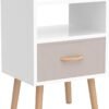 White Nightstand, Modern Bedside Tables with Fabric Drawer, Wooden End Table for Small Space, Narrow Side Table with Open Storage Shelf for Bedroom/Living Room/Dorm.