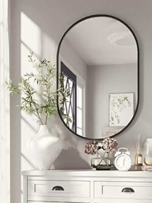 24x36 Black Oval Mirror, Metal Framed Mirror for Wall, Wall-Mounted Bathroom Vanity Mirrors