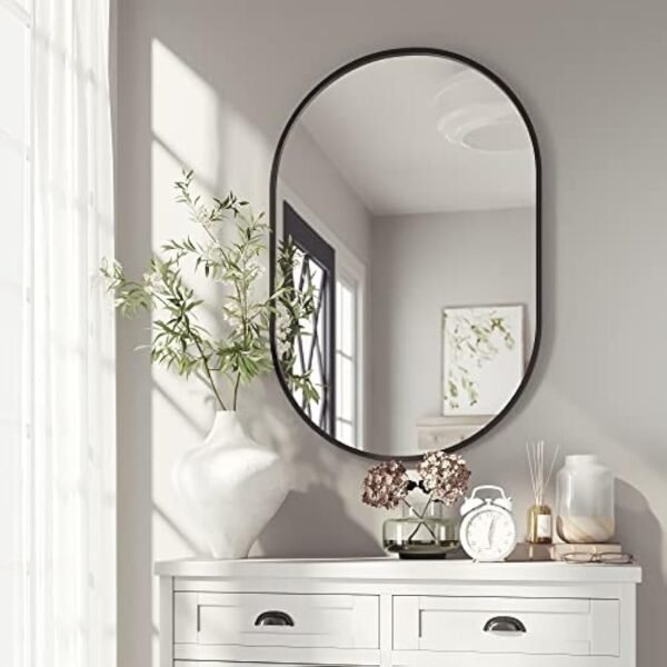 41vtIk6mrrL._AC_UY879.jpg 24x36 Black Oval Mirror, Metal Framed Mirror for Wall, Wall-Mounted Bathroom Vanity Mirrors