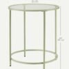 Round Side Table, Glass End Table with Metal Frame, Laurel Green Coffee Table with Modern Style, for Living Room, Balcony, Bedroom, Laurel Green