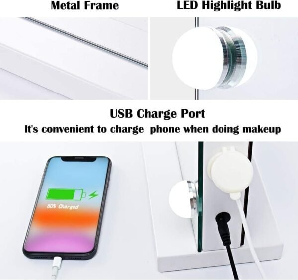 51Fdrq_EsLL._AC_SL1000.jpg Vanity Mirror Makeup Mirror with Lights,10X Lens,22.8"x 18.1" Hollywood Lighted Vanity Mirror with 15 Dimmable LED Bulbs,3 Color Modes,Touch Control for Bedroom,Tabletop or Wall-Mounted