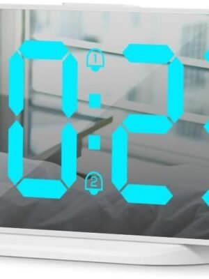 ALANAS Digital Alarm Clock with Dual Alarms, Mirror LED Bedroom Alarm Clocks for Kids, Adjustable Brightness, Snooze, 2 USB Ports for Cellphone Charging, 12/24 Hour Display.