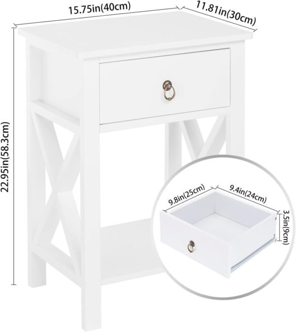 White bedside table, small bedside table with drawers and shelves, farmhouse bedside table bedroom, coffee table, bedside table, white side table with rustic handles, suitable for small spaces, dormitories, children's room, living room