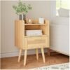 Nightstand,Bedside Table with PE Rattan Decor Drawer,Rattan Night Stand with Solid Wood Legs,Side Table with Drawer Open Shelf,End Table for Bedroom,Living Room,Yellow