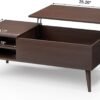 Wood Lift Top Coffee Table with Hidden Compartment, Storage Shelf and Metal Frame, Modern Center Table for Home Living Room Office (Deep Brown)