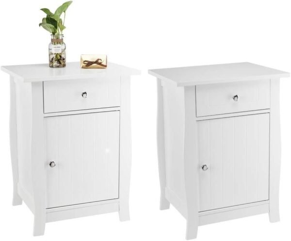 White Nightstand, Small Nightstand with Drawer and Door Cabinet, Wood Nightstand with Storage Organizer, Bedside Table with Drawers, Bedroom Nightstand, End Tables Living Room, Kids' Room, Dorm