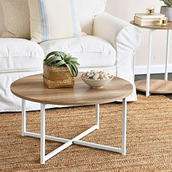 Household Essentials Coffee Table, Coastal Oak, Distressed White