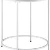 Round Side Table, Glass End Table with Metal Frame, Laurel Green Coffee Table with Modern Style, for Living Room, Balcony, Bedroom, Laurel Green
