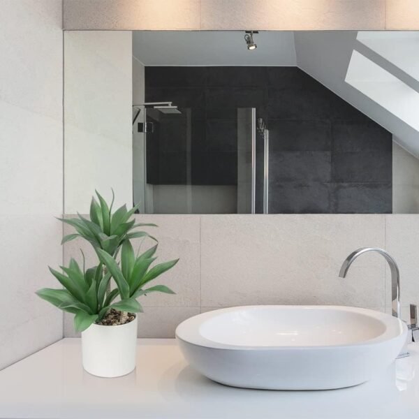 Large Artificial Succulent Plants Fake Three-Head Agave Succulent Plant Potted 15" Faux Plant in White Pot Succulent Aloe Plant Indoor for Desk Modern Home Office Living Room Table Shelf Decor