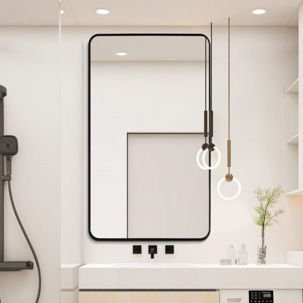 Arched Wall Mirror 20x30 Inch, Black Arch-top Bathroom Vanity Wall Mounted Mirror, Bedroom Modern Black Metal Framed Mirror