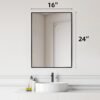 Black Bathroom Vanity Mirror for Wall, 16X24 Inch Aluminum Framed Wall Mirror Rectangle, Modern Square Corner Bathroom Vanity Mirror for Bedroom, Living Room, Hangs Horizontally or Vertically