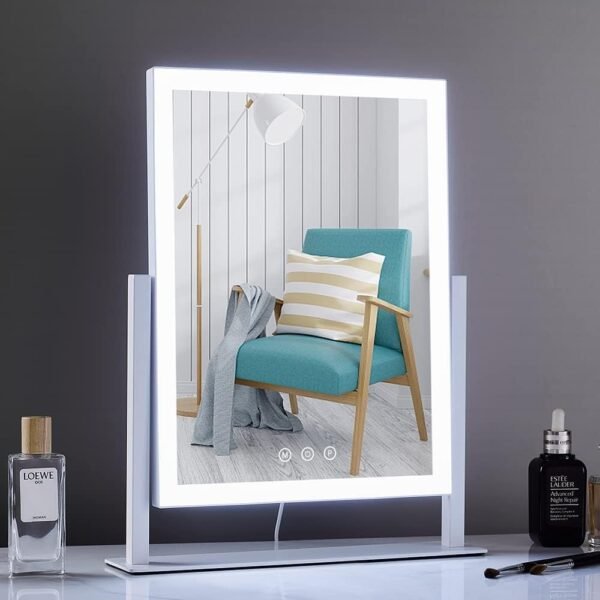 Lighted Makeup Mirror, Hollywood Vanity Mirror with Lights, Three Color Lighting Modes, and 5X Magnification Mirror, Smart Touch Control, 360°Rotation (15.2in. White)