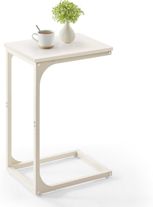 C-Shaped End Table, Small Side Table for Couch, Sofa Table with Metal Frame for Living Room, Bedroom, Bedside, Rustic Brown and Black