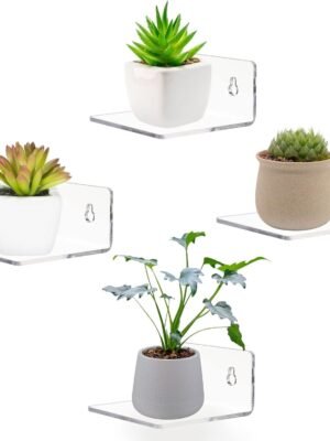 Acrylic Small Adhesive Wall Shelves,Mini Floating Shelves,Acrylic Display Shelves,Ledges for Pop Figures,Plant,Picture Photo Modern Wall for Bedroom Decor Living Room
