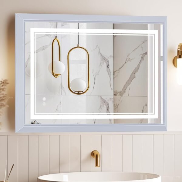 Hollywood Bathroom Mirror 12"*16", Framed Lighted Bathroom Vanity Mirror, Wall Mounted, Dimmable LED Mirror for Bathroom,Gold