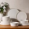 Ceramic Dinnerware Sets for 4,12 -Piece Double Color Stoneware Plates and Bowls Set,Chip and Crack Resistant | Dishwasher & Microwave Safe Dishes Set,Service for 4 -White &Blue