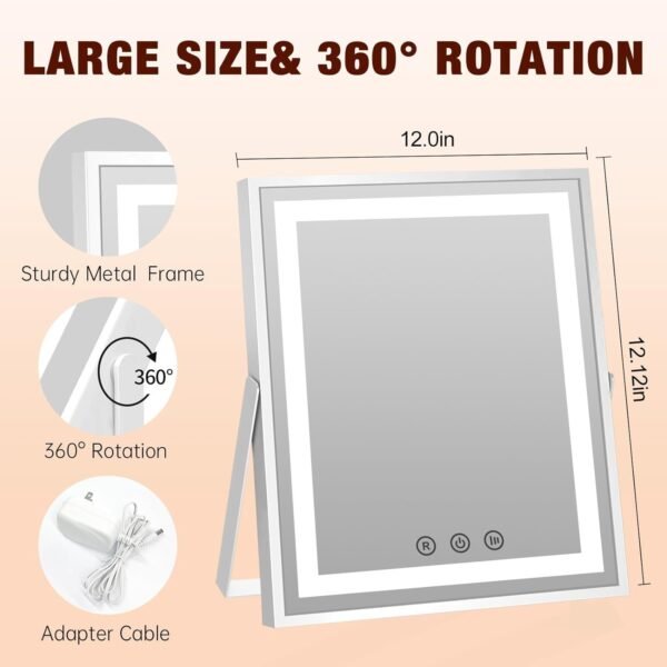 Hollywood Vanity Mirror with Lights, 10''x12'' Memory Makeup Mirror with 3 Color Modes Tabletop Vanity Lighted Mirror with Smart Touch Control, Gifts for Christmas Housewarming Gifts