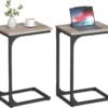 C-Shaped End Table, Small Side Table for Couch, Sofa Table with Metal Frame for Living Room, Bedroom, Bedside, Rustic Brown and Black