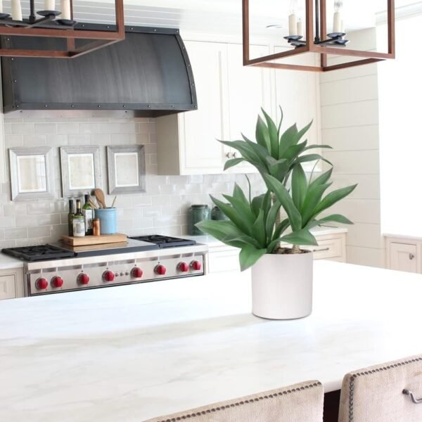 Large Artificial Succulent Plants Fake Three-Head Agave Succulent Plant Potted 15" Faux Plant in White Pot Succulent Aloe Plant Indoor for Desk Modern Home Office Living Room Table Shelf Decor