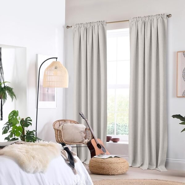 100% Blackout Shield Linen Blackout Curtains 84 Inches Long 2 Panels Set, Blackout Curtains for Bedroom, Thermal Insulated Rod Pocket Window Curtains & Drapes Living Room, 50W X 84L, Beige
