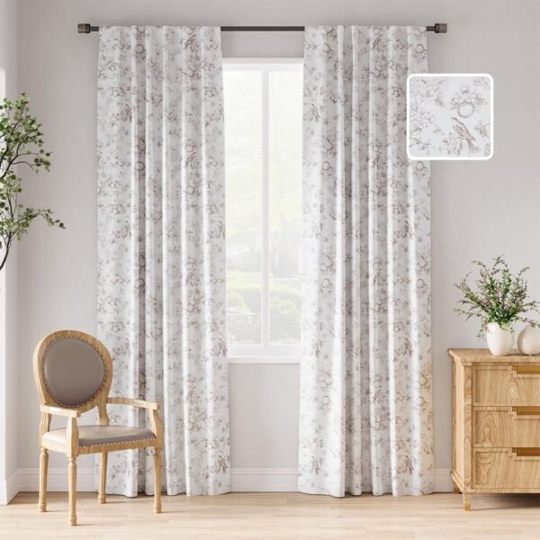 100% Blackout Floral Curtains 96 Inches Long, Printed Flower Sage Green Blackout Curtains for Bedroom Rod Pocket Back Tab Full Blackout Curtains Thermal Insulated Window Drapes, 2 Panels
