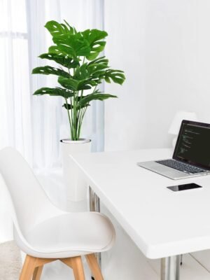 Set of 2 Artificial Monstera Deliciosa Plants in Pots, Fake Tropical Palm Tree with Greenery Leaves Stems, 28 Inch Artificial Cheese Plant for Home Bathroom, Office, Windowsill Decor