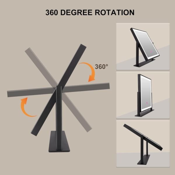 Vanity Mirror with Lights,16"×14" Makeup Mirror with Light Smart Touch Control Dimmable 3 Modes Lighted LED Mirror 360°Rotation Black