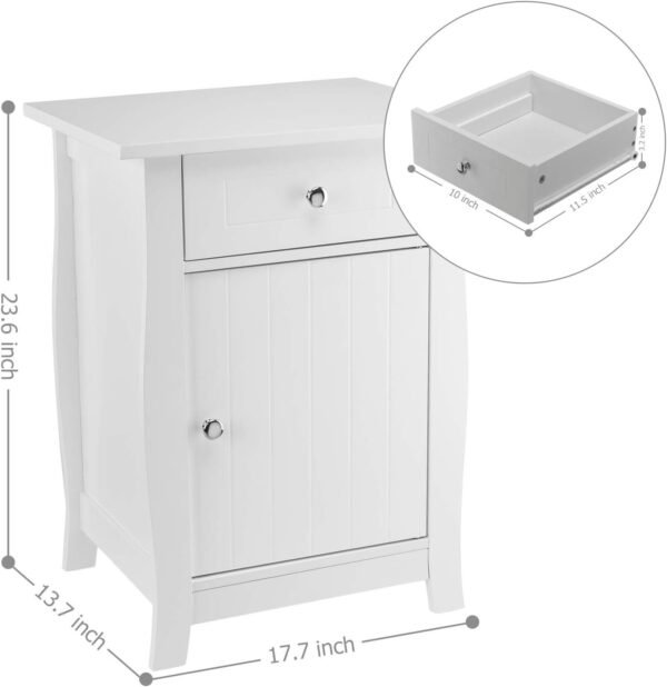 White Nightstand, Small Nightstand with Drawer and Door Cabinet, Wood Nightstand with Storage Organizer, Bedside Table with Drawers, Bedroom Nightstand, End Tables Living Room, Kids' Room, Dorm