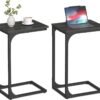 C-Shaped End Table, Small Side Table for Couch, Sofa Table with Metal Frame for Living Room, Bedroom, Bedside, Rustic Brown and Black