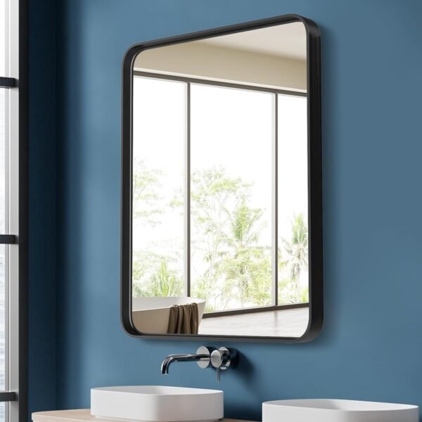 Black Bathroom Mirror Large Rectangle Vanity Framed Mirror for Wall, 30x40 Inch Modern Metal Wall Mirror Farmhouse, Anti-Rust, Tempered Glass, Hangs Horizontally or Vertically
