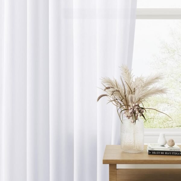 Pure White Linen Curtains 90 Inch Length for Living Room Bedroom 2 Panels Set Rod Pocket Light Filtering Semi Sheer Window Curtains 52 Inch Width Boho Farmhouse Linen Drapes, W52xL90