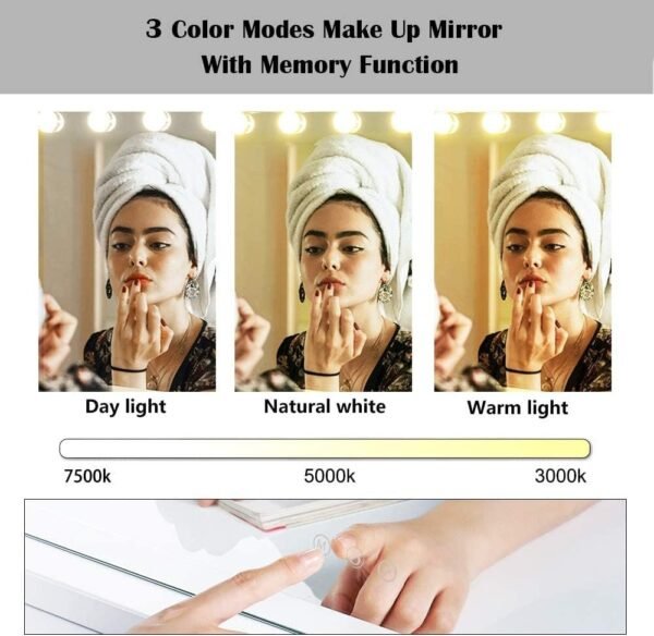 61M7brhIEyL._AC_SL1000.jpg Vanity Mirror Makeup Mirror with Lights,10X Lens,22.8"x 18.1" Hollywood Lighted Vanity Mirror with 15 Dimmable LED Bulbs,3 Color Modes,Touch Control for Bedroom,Tabletop or Wall-Mounted