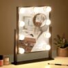 Vanity Mirror with Lights,Lighted Vanity Mirror with 9 Dimmable Bulbs for Dressing Room & Bedroom,3 Color Lighting,Modes Detachable 10x Magnification 360°Ratation(White)