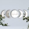 5 Pieces Acrylic Mirror Wall Stickers Natural Wall Decor Self Adhesive Mirrors Stickers Moon Phase Mirror Bohemian Wall Decoration for Home Living Room Bathroom Bedroom Decor (20cm)