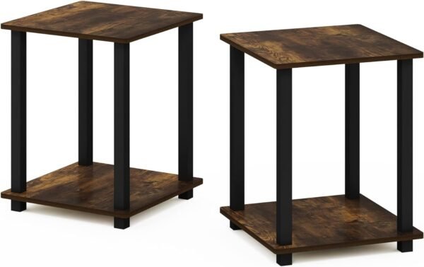 Simplistic Set of 2 End Table, Espresso/Black