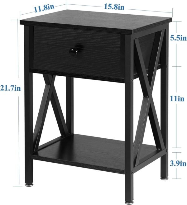 Nightstands, Modern End Side Tables,Night Stand with Drawer &Storage Shelf for Bedroom living Room Office Lounge, Black