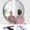 2024 New HD Eco-Friendly Round Mirror, Metal Framed Bathroom Mirror, Modern Cute Circle Mirror, Wall Mirror for Bathroom, Vanity, Living Room, Easy to Install, Matte Black (24 Inch)