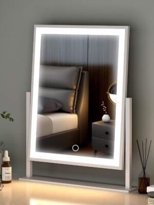 Lighted led Makeup Mirror Hollywood Mirror Vanity Makeup Mirror with Lights Smart Touch Control 3-Gear Dimable Light 360°Rotation (12in. White)