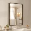 22x30 Inch Bronze Bathroom Mirror for Vanity, Brushed Bronze Metal Frame Mirror for Wall, Rounded Rectangle Bronze Frame Mirror with Tempered Glass, Anti-Rust (Horizontal/Vertical)