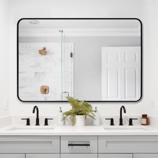Arched Wall Mirror 20x30 Inch, Black Arch-top Bathroom Vanity Wall Mounted Mirror, Bedroom Modern Black Metal Framed Mirror