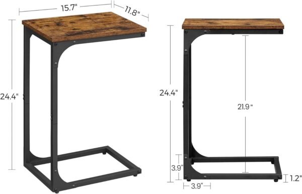 C-Shaped End Table, Small Side Table for Couch, Sofa Table with Metal Frame for Living Room, Bedroom, Bedside, Rustic Brown and Black