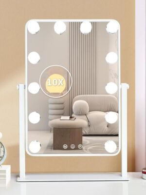 Makeup Vanity Mirror with Lights,17.5"×13.7" Tabletop Led Hollywood Mirror with 12 Dimmable Bulbs,Smart Touch Control 3 Colors Light 10X Magnification 360°Rotation